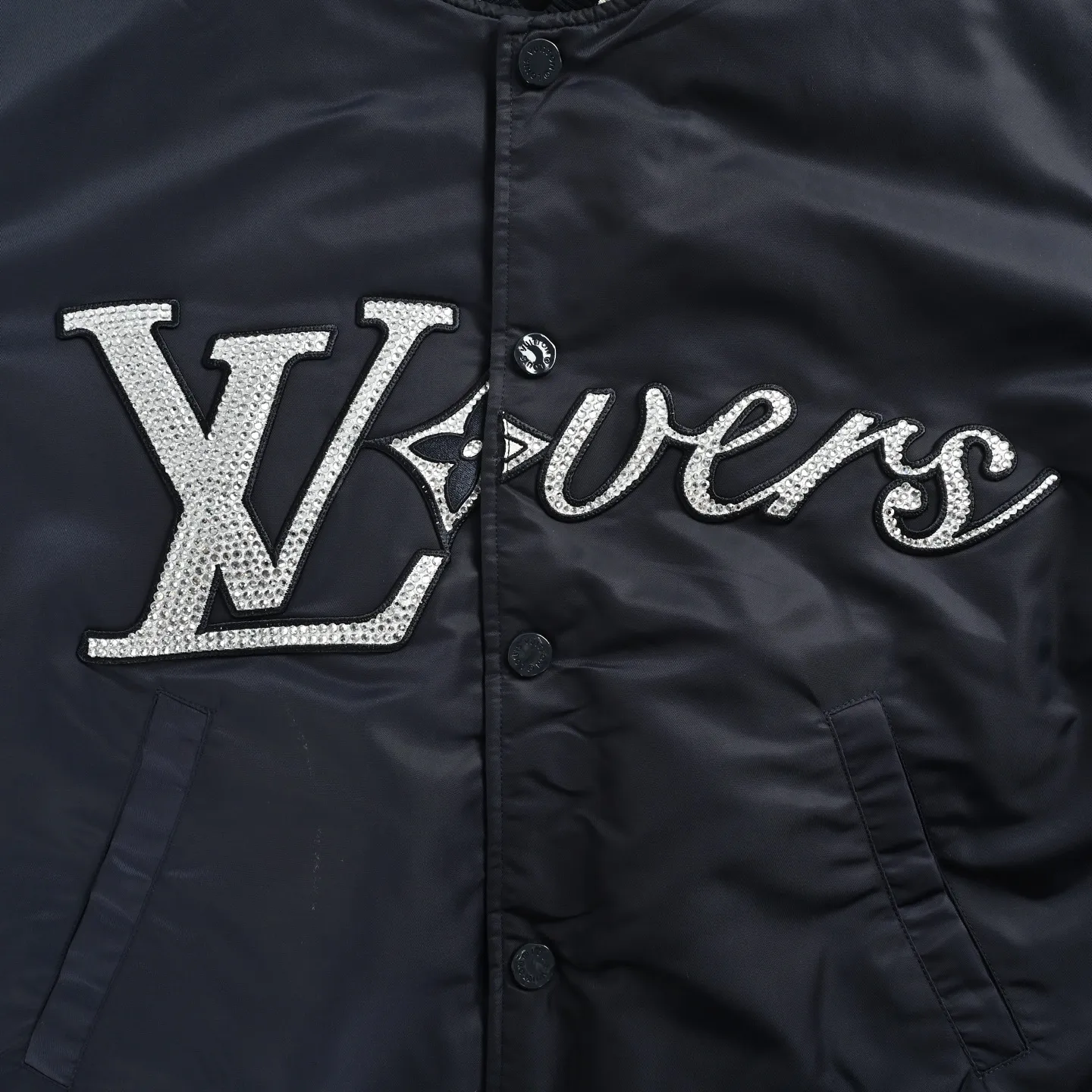Louis Vuitton/Louis Vuitton rhinestone embroidered quilted baseball jersey